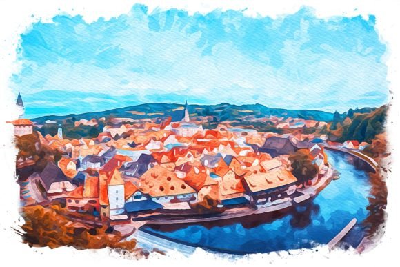 Český Krumlov Watercolor Illustrations for Branding