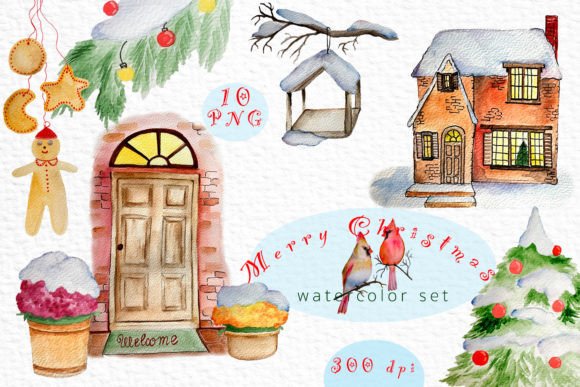 Merry Сhristmas Watercolor Set: Illustrations Review