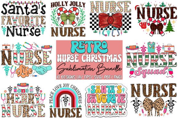 Retro Nurse Christmas Graphics for Crafts