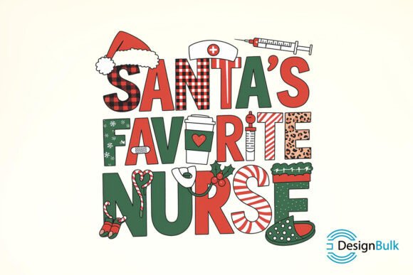 Santas Favorite Nurse Sublimation Graphics for Crafts